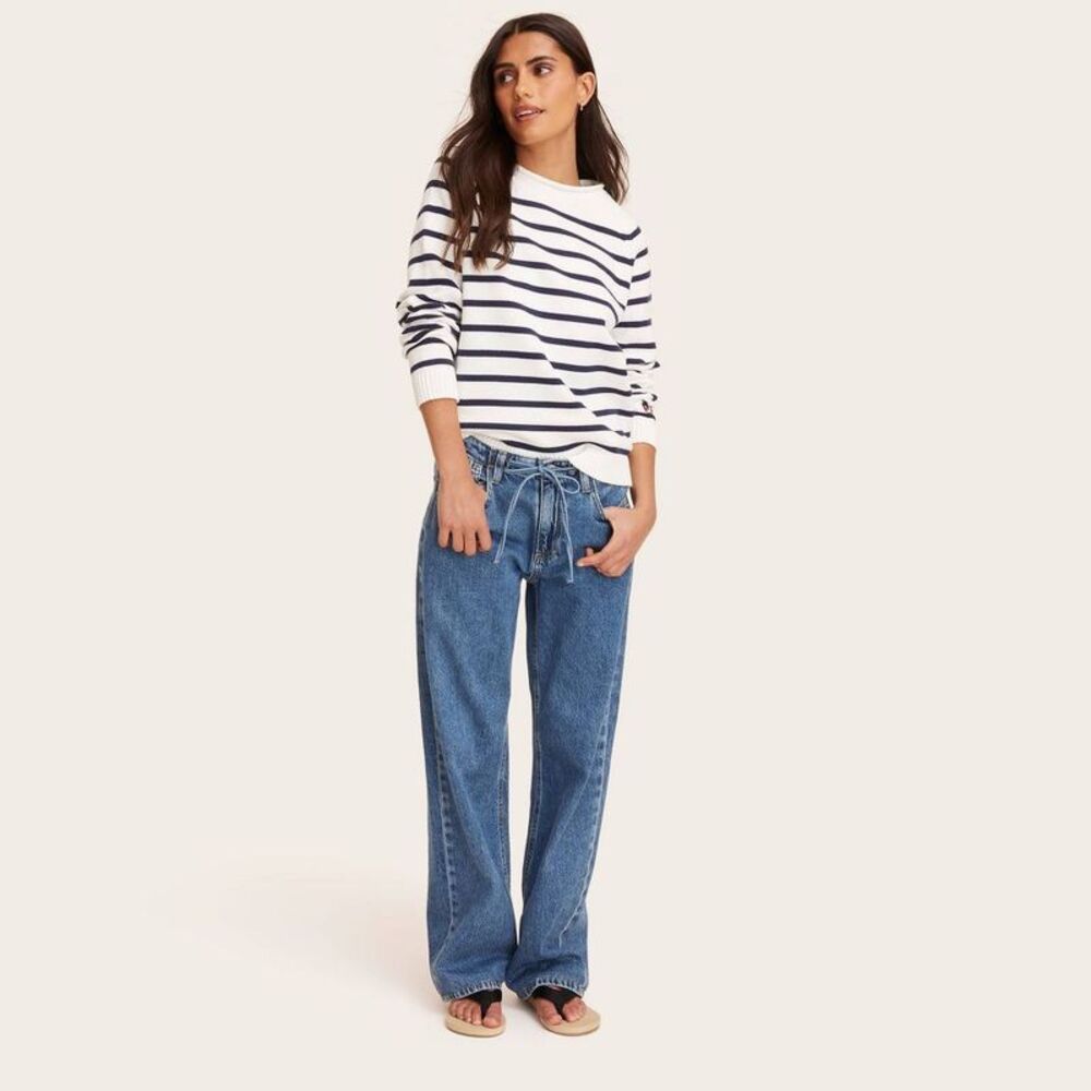 Parke - Women's Mid-Rise Drawstring Baggy Jeans - Parke Me Medium Wash